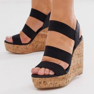 London Rebel wide fit high heeled cork wedges